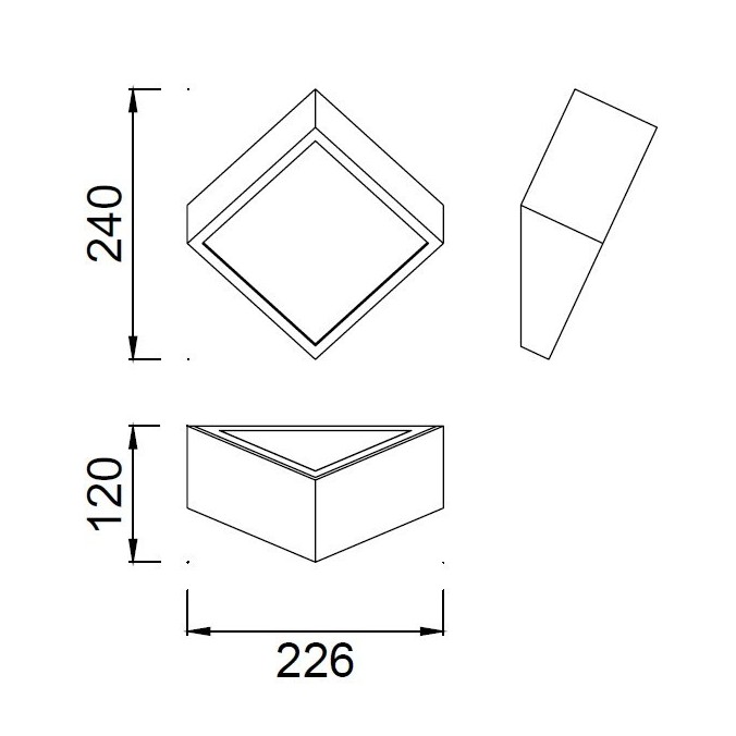Aplique de pared asimétrico cuadrado plata