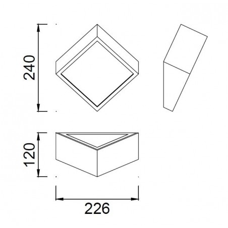 Aplique de pared asimétrico cuadrado plata