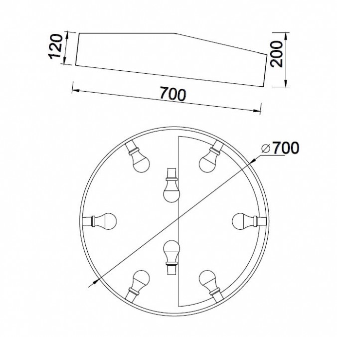 Plafón de techo asimétrico redondo 70cm