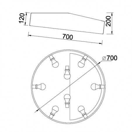 Plafón de techo asimétrico redondo 70cm