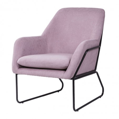 Sillón diseño estructura hierro negro y tapizado malva - 78x74x103h