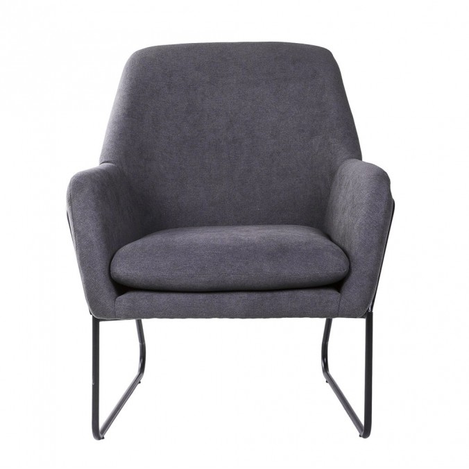 Sillón diseño estructura hierro negro y tapizado gris oscuro - 77x88x97h Sillón diseño estructura hierro negro y tapizado gris oscuro - 77x88x97h