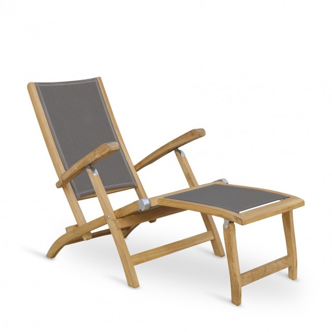 Sillón-tumbona madera teca y tejido screen - 65x140x100h