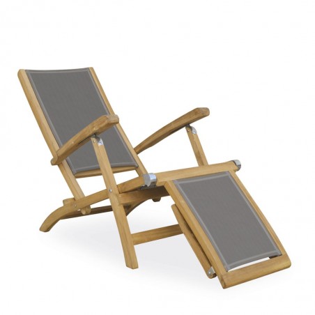 Sillón-tumbona madera teca y tejido screen - 65x140x100h