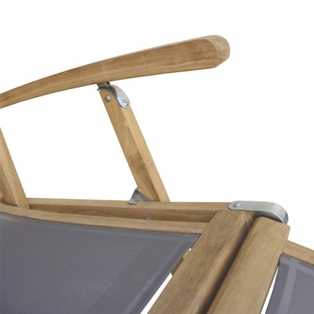 Sillón-tumbona madera teca y tejido screen - 65x140x100h