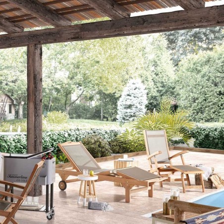 Sillón-tumbona madera teca y tejido screen - 65x140x100h