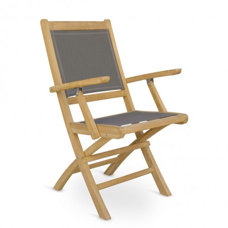 Silla con brazos madera teca y tejido screen - 654x60x90h