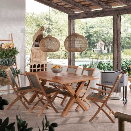 Silla con brazos madera teca y tejido screen - 654x60x90h