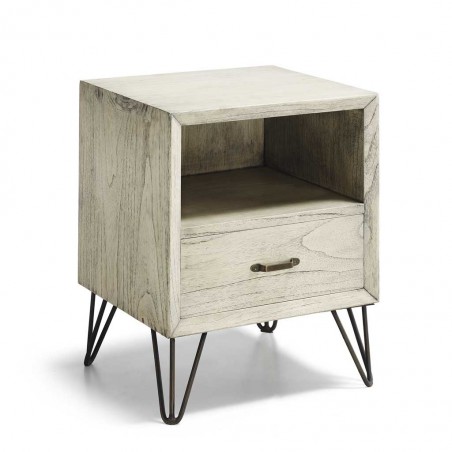 Mesita de noche con cajón de estilo rústico vintage 45x40x55h