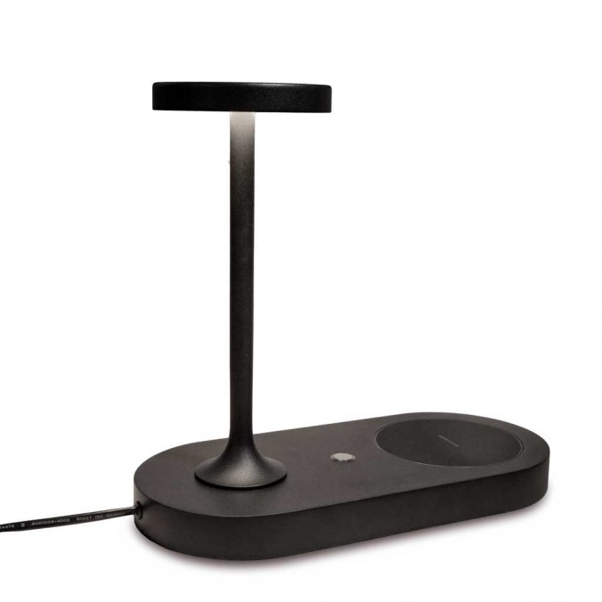 Sobremesa negro luz LED y cargador mávil inducción