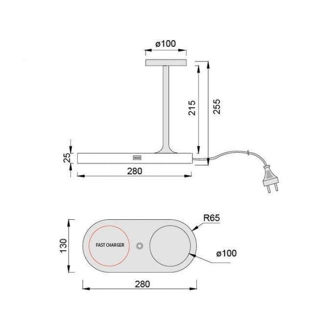 Sobremesa nblanco luz LED y cargador móvil inducción