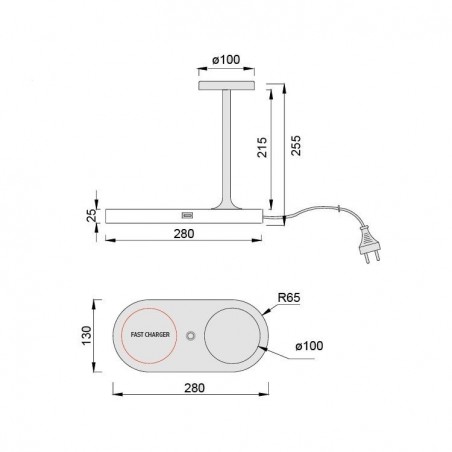 Sobremesa nblanco luz LED y cargador móvil inducción