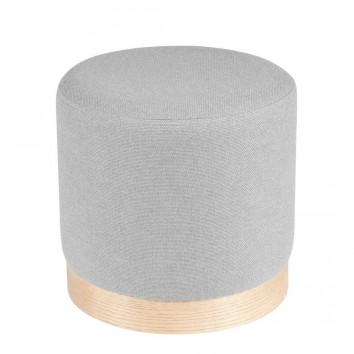 Puff 40cm tapizado gris y madera natural