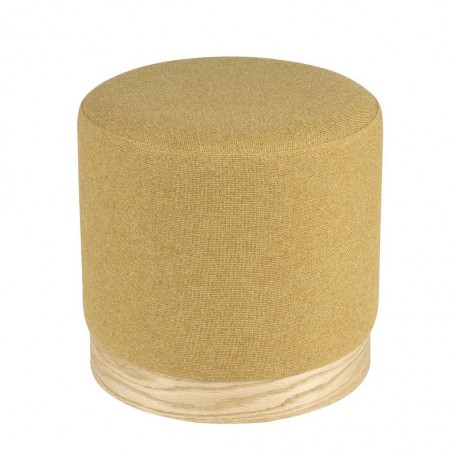 Puff 40cm tapizado mostaza y madera natural