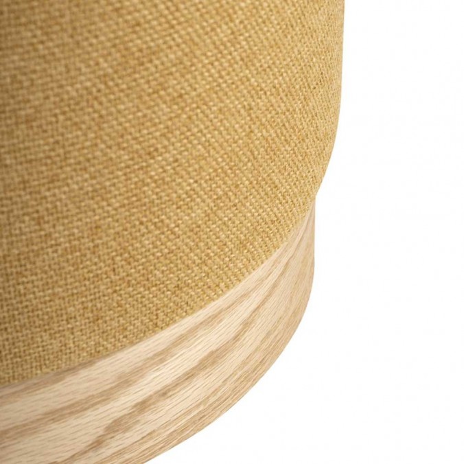 Puff 40cm tapizado mostaza y madera natural