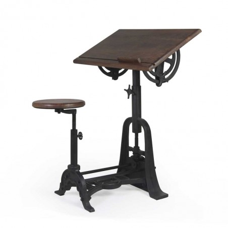 Mesa de arquitecto con asiento estilo industrial 80x70x78-103h