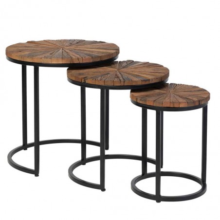 Set 3 mesas auxiliares estilo étnico 45-38-28cm