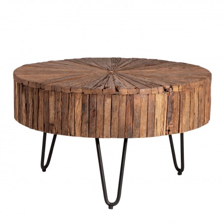 Mesa de centro 70cm estilo étnico madera y hierro