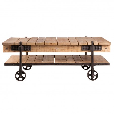Mesa de centro con ruedas estilo industrial - 122x63x44h