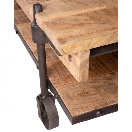 Mesa de centro con ruedas estilo industrial - 122x63x44h