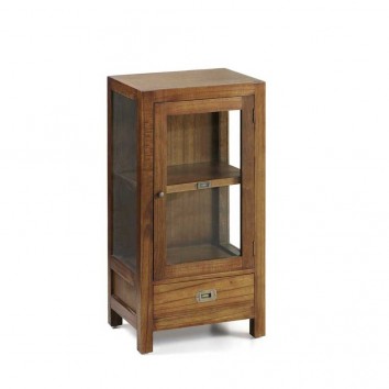 Mini vitrina con cajón y puerta estilo colonial mindi 50x30x100h