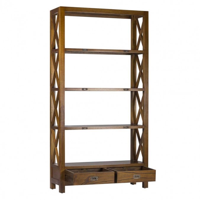 Librería con dos cajones estilo colonial mindi 100x35x190h