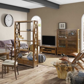 Librería con dos cajones estilo colonial mindi 100x35x190h 2