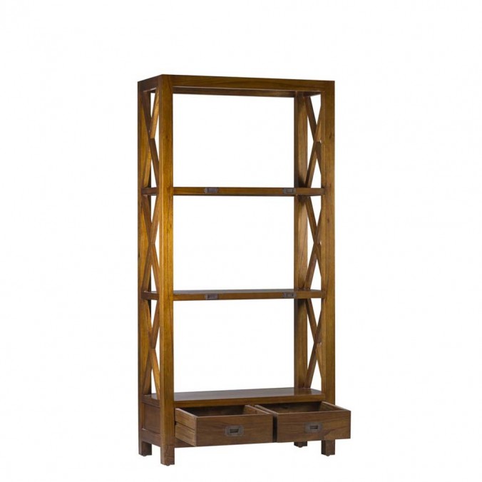 Librería con dos cajones estilo colonial mindi 80x35x165h Librería con dos cajones estilo colonial mindi 80x35x165h