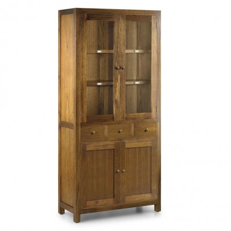 Vitrina 3 cajones y 4 puertas estilo colonial mindi 90x40x190h