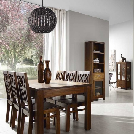 Vitrina 3 cajones y 4 puertas estilo colonial mindi 90x40x190h