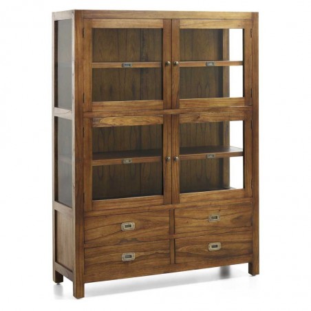 Vitrina 4 cajones y 4 puertas estilo colonial mindi 115x40x155h