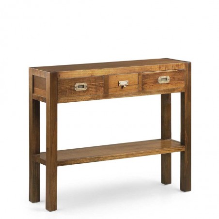 Consola con 3 cajones estilo colonial mindi 95x27x80h