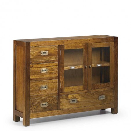Consola con vitrina estilo colonial mindi 107x27x80h