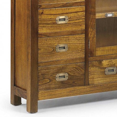 Consola con vitrina estilo colonial mindi 107x27x80h