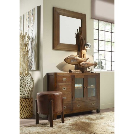 Consola con vitrina estilo colonial mindi 107x27x80h