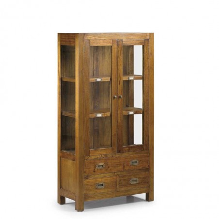 Vitrina baja 3 cajones y 2 puertas estilo colonial mindi 70x35x135h