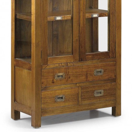 Vitrina baja 3 cajones y 2 puertas estilo colonial mindi 70x35x135h