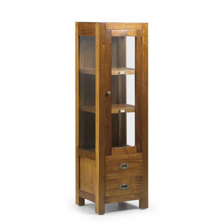 Vitrina baja 2 cajones y 1 puerta estilo colonial mindi 40x35x135h