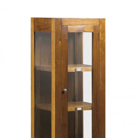 Vitrina baja 2 cajones y 1 puerta estilo colonial mindi 40x35x135h