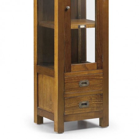 Vitrina baja 2 cajones y 1 puerta estilo colonial mindi 40x35x135h