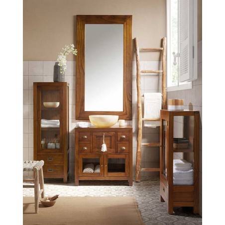 Vitrina baja 2 cajones y 1 puerta estilo colonial mindi 40x35x135h