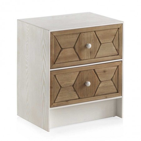 Mesilla de 2 cajones trama relieve estilo vintage 48x35x55h