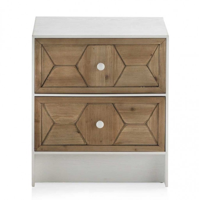 Mesilla de 2 cajones trama relieve estilo vintage 48x35x55h