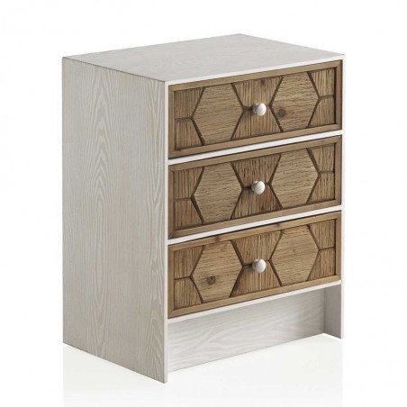 Mesilla de 3 cajones trama relieve estilo vintage 48x35x61h