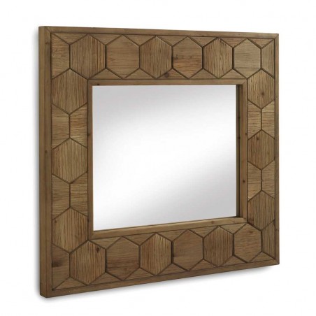 Espejo con marco de abeto trama relieve vintage  88x80cm