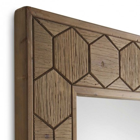 Espejo con marco de abeto trama relieve vintage  88x80cm
