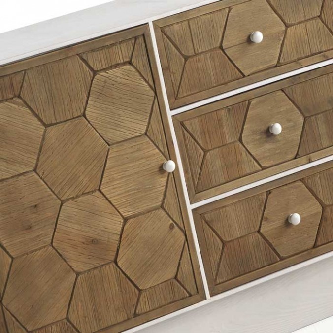 Aparador 3 cajones trama relieve de estilo vintage 105x40x80h