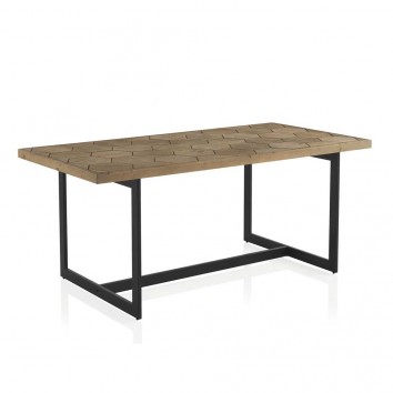 Mesa comedor hierro y abeto en relieve de estilo vintage  178x90x76h