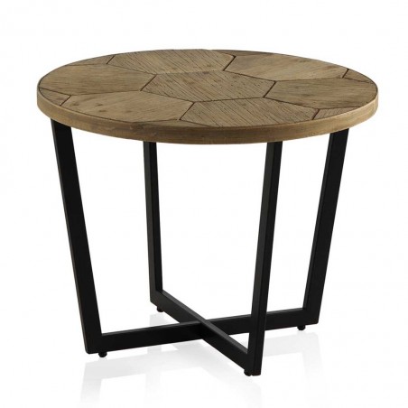 Mesa auxiliar de hierro y abeto en relieve de estilo vintage 59x46h