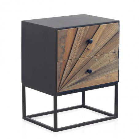 Mesilla de 2 cajones hierro y abeto reciclado 48x35x61h